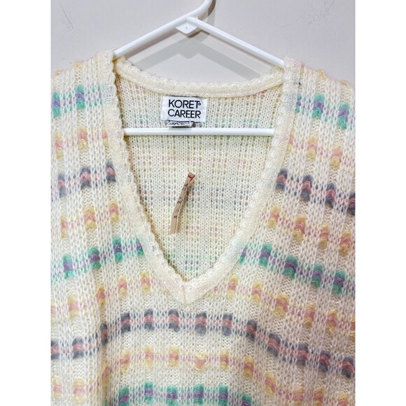VTG Koret NEW Cream Pastel Knit Sweater Vest Women XL Rainbow Stripes Grannycore - Picture 4 of 9
